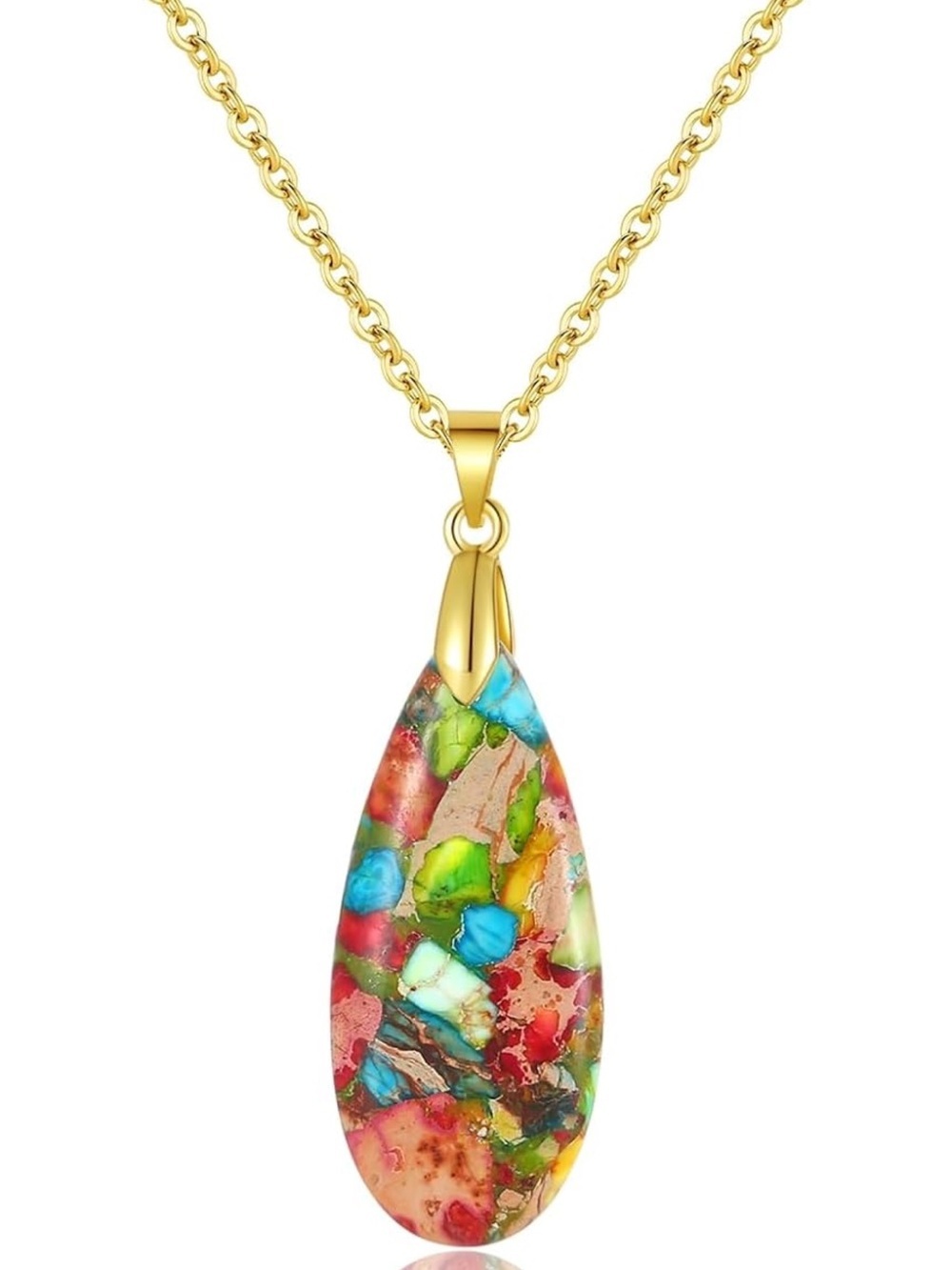 Anthropologie Gold Tear-Drop Pendant with Multicolor Mosaic - Picture 3 of 4